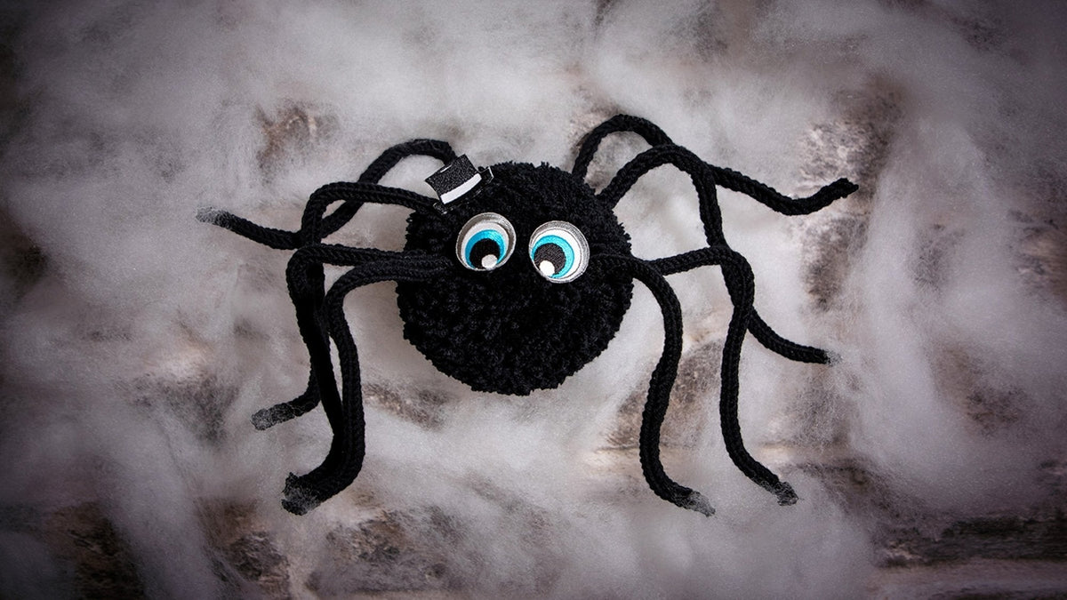 Gruselige Pompon Halloweenspinne 